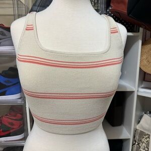 Aritzia Babaton Coral Orange and White Sculpt Knit Cropped Tank Top Large